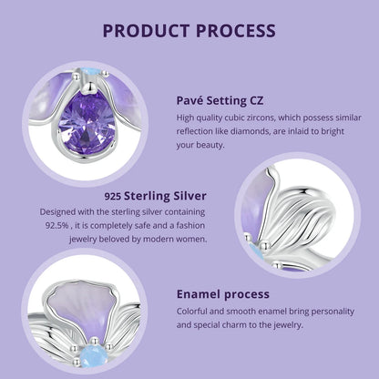 Bamoer 100% 925 Sterling Silver Romantic Crystal Butterfly Iris Charm For Women Fit Bracelet DIY Necklace Fine Jewelry Gift