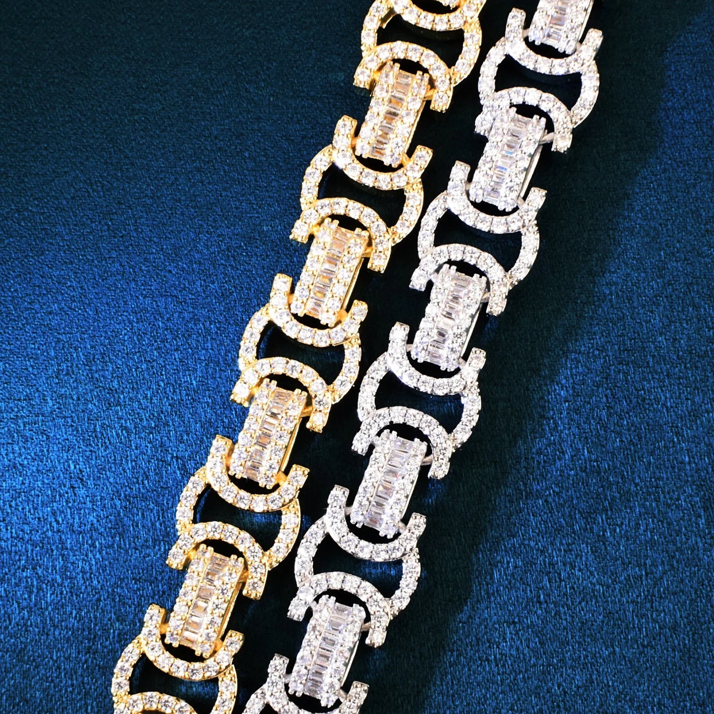 CUC 13mm Byzantine Link Chain Iced Out Cubic Zirconia Yellow Gold Color Men Hiphop Necklace Fashion Rock Jewelry