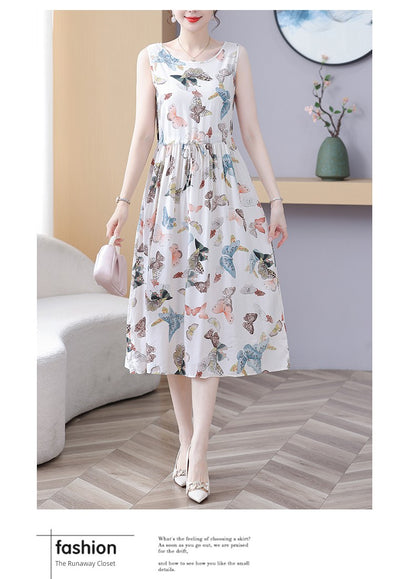 New Arrival Noil Poplin Dress Women's Summer Plus Size Ladieswear Classy Western Style Artificial Cotton Tall Sleeveless Dress Outwear