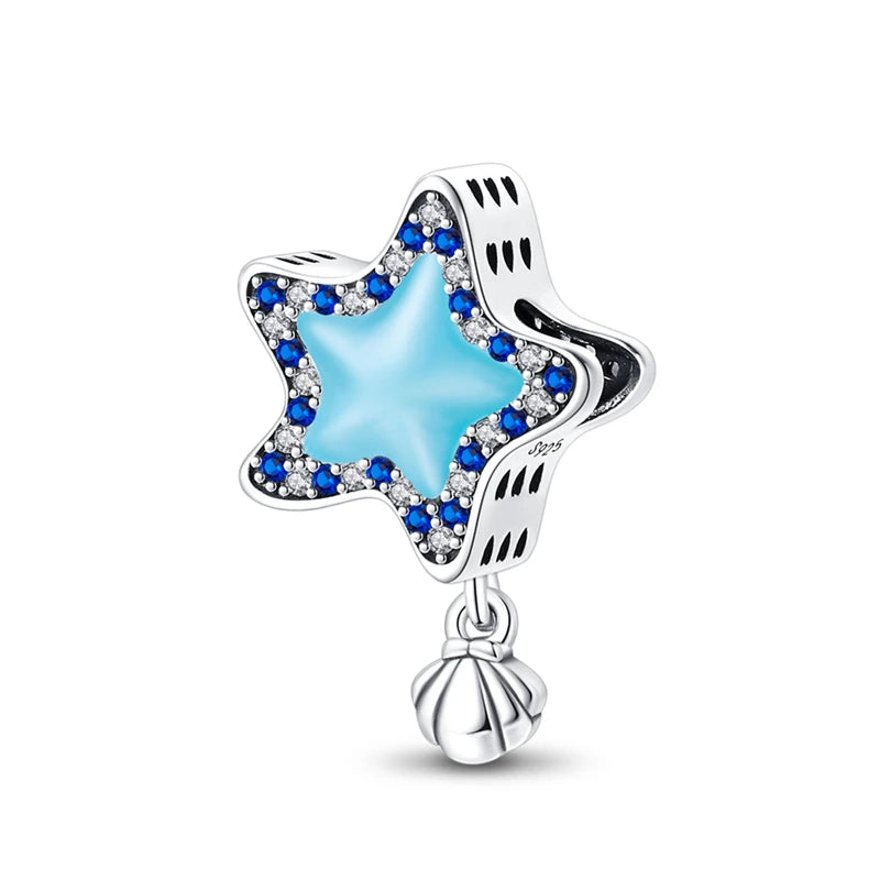 Blue Series 925 Sterling Silver Turtle,Whale & Seahorse Dangle Charm Fits Bracelet Kids Ocean Jewelry Accessories