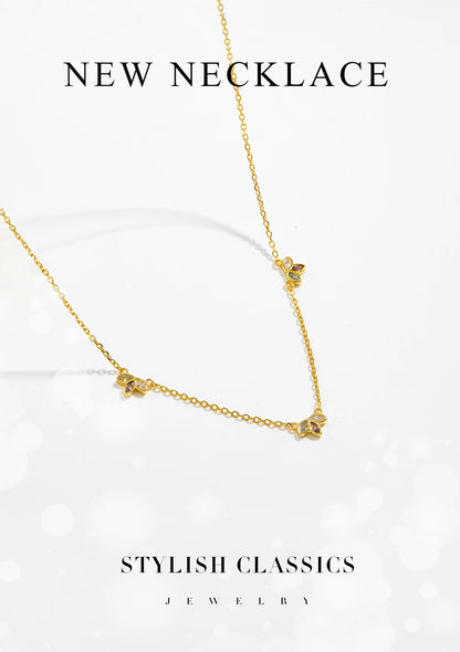 ANDYWEN 925 Sterling Silver Gold Three Zircon Queen Flower Pendant Necklace Long Choker Women Wedding Luxury FineJewelry Gift