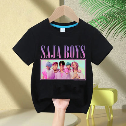 KPop Demon Hunters Rumi Zoey Mira Neck Cartoon Kids T-shirt