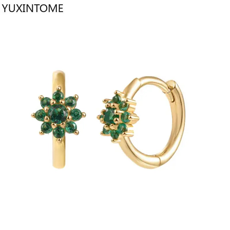 Luxury 925 Sterling Silver Ear Needle Flower Colorful Crystal Gold Earring For Women Hoop Earrings Trend Jewelry  Accessories