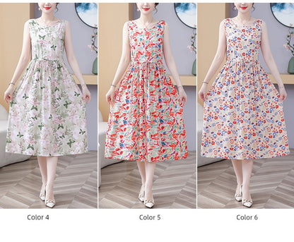 New Arrival Noil Poplin Dress Women's Summer Plus Size Ladieswear Classy Western Style Artificial Cotton Tall Sleeveless Dress Outwear