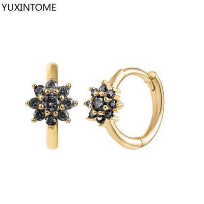 Luxury 925 Sterling Silver Ear Needle Flower Colorful Crystal Gold Earring For Women Hoop Earrings Trend Jewelry  Accessories
