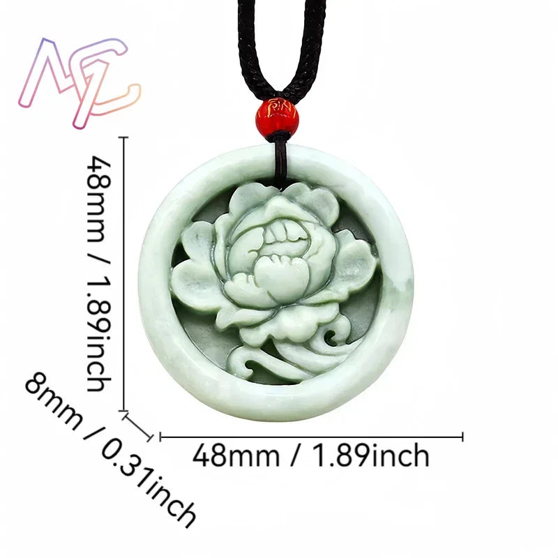 Light Green Natural Jade Flower Heart Pendant Necklace Real Jewellery Carved Gemstone Fashion Charm Amulet Gifts for Women Men