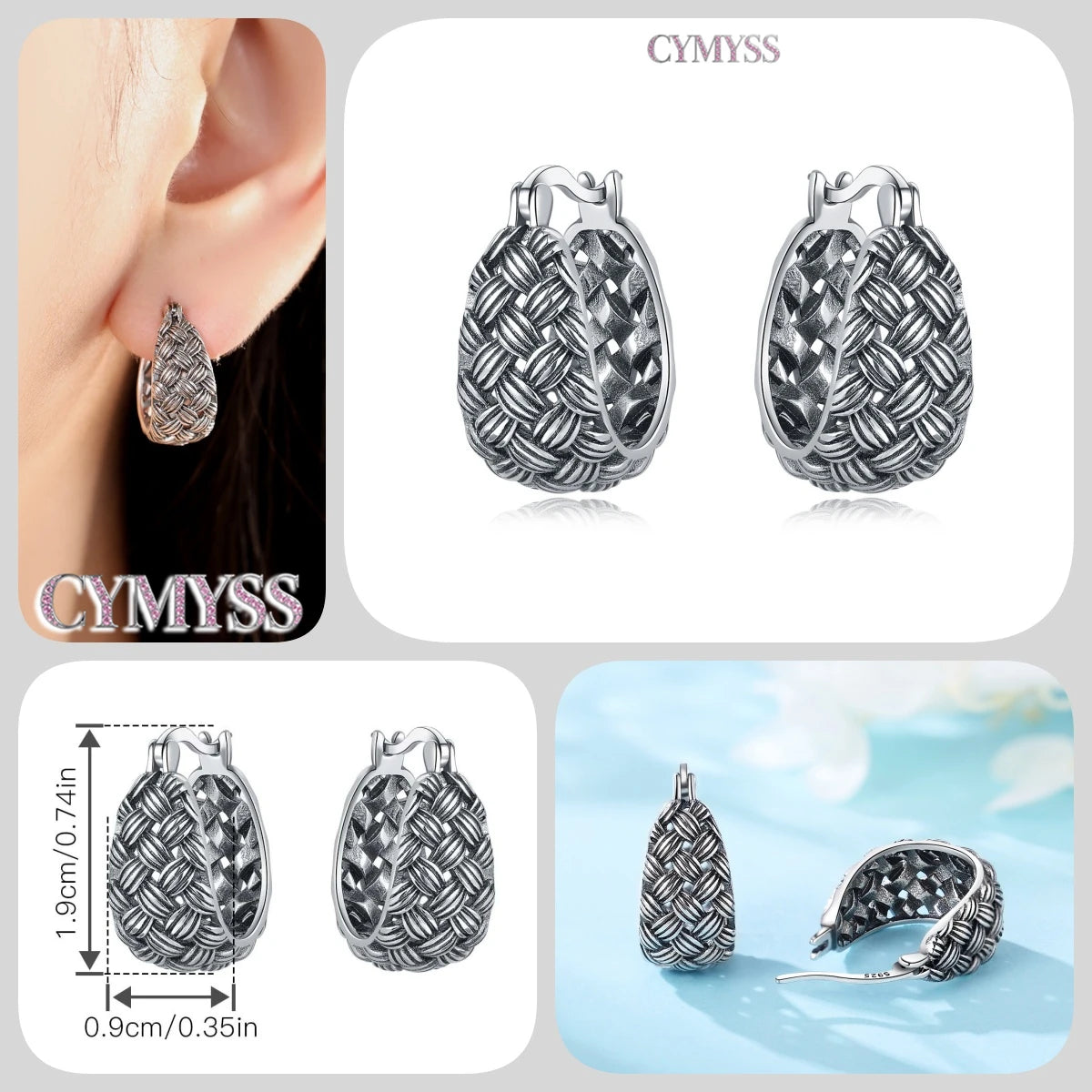 CYMYSS 2025 New 925 Sterling Silver Classic Hollow-out Versatile Hoop Earrings for Women Fine Jewelry Ideal Birthday Party Gifts