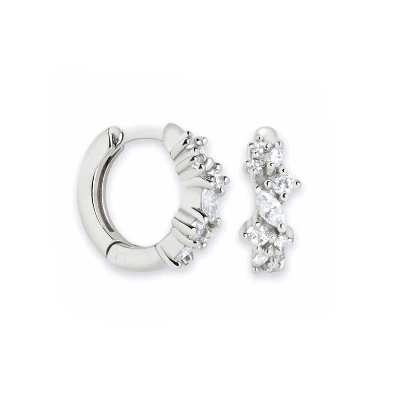 Luxury 925 Sterling Silver Ear Needle Flower Colorful Crystal Gold Earring For Women Hoop Earrings Trend Jewelry  Accessories