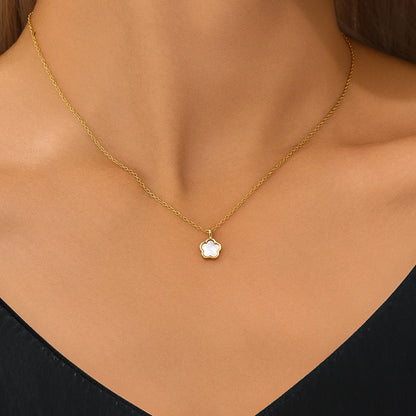 LENNIK 100% 925 Sterling Silver Women necklace plated with Exquisite five petal flower hollowed out white shell zircon plata 925