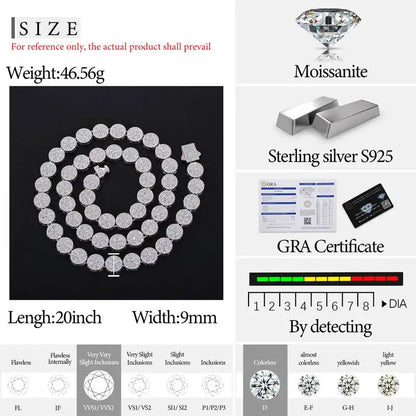 Original Full Moissanite Necklace Chain Silver 925 Plated 18k White Gold for Men Women Bracelets Fine Jewelry with GRA Certified
