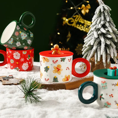 Christmas Creative Ceramic Mug Santa Claus Coffee Mugs High Beauty Drinkware Breakfast Milk Cpus Couple Water Cup Kawaii Gift