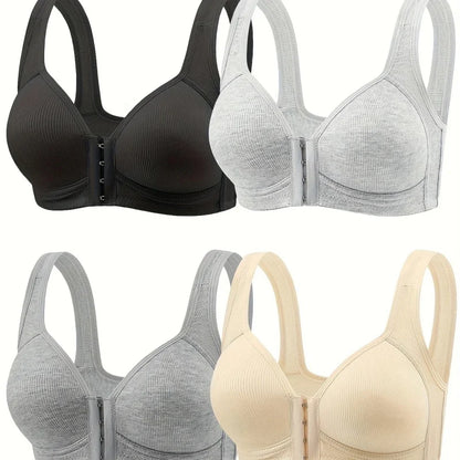 4 Pieces of Elegant Seamless Push-Up Bras for Women Front-closure design, breathable nylon material