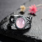 Natural 8x10MM Rose Quartz  Rings Vintage S925 Silver Finger Ring for Women Gift Luxury Rhodochrosite Stone Jewelry