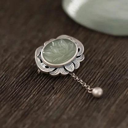 Original designer craftsmanship natural Hetian jasper pendant brooch Chinese style retro unique charm brand silver jewelry