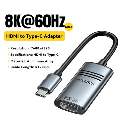 Essager HDMI-Compatible to USB C Adapter 8K@60Hz 4K@120Hz/144Hz for iPhone  15 MacBook Pro iPad High-Speed HD TV Cable Converter