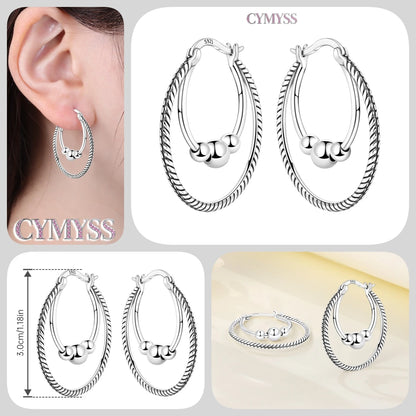 CYMYSS 2025 New 925 Sterling Silver Classic Hollow-out Versatile Hoop Earrings for Women Fine Jewelry Ideal Birthday Party Gifts