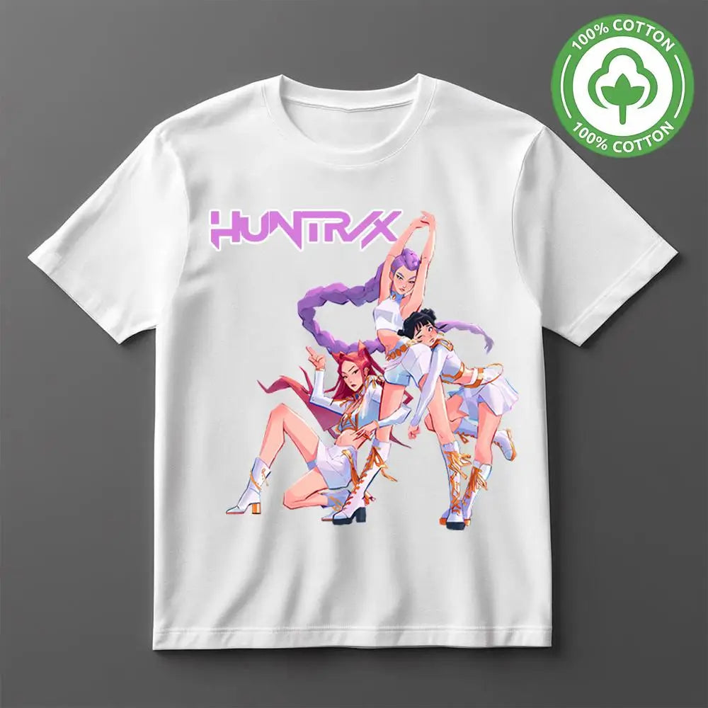 New Kpop Demon Hunter Cotton T-shirt Street Hip Hop Chic Y2K O-Neck Clothes Men and Women Anime Girls Print Harajuku Style Tops