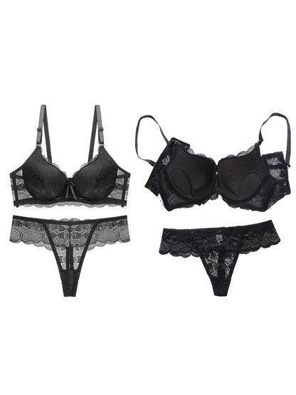 Women s Floral Lace Lingerie Set Sheer Mesh Seductive Babydoll Push up Bra and Panty 2 Pcs Set with Garter Belt