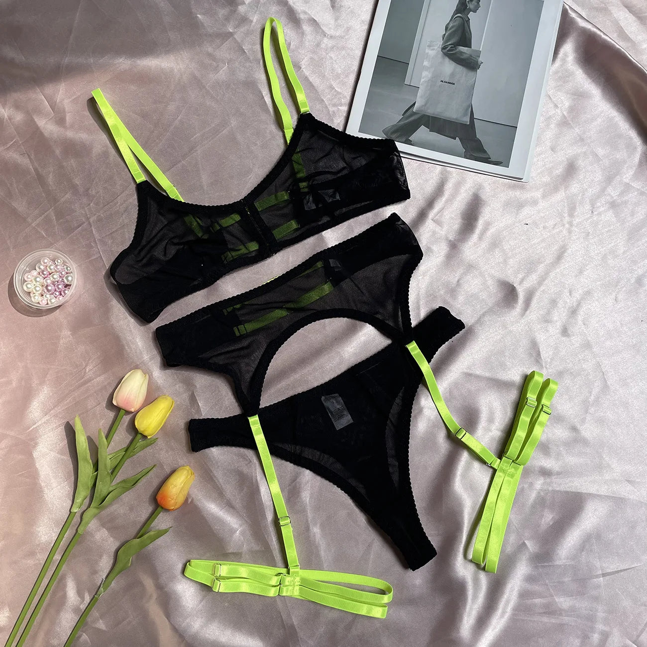 Lace Open Bra Set Women's Intimates Transparent Bralette Set