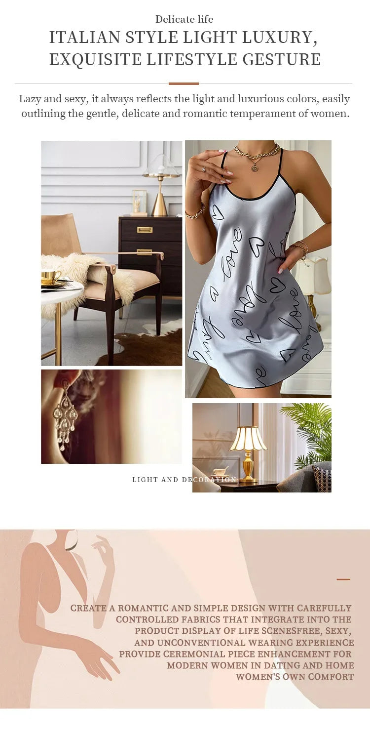 Heart Letter Print Spaghetti Strap Women's Sleepwear