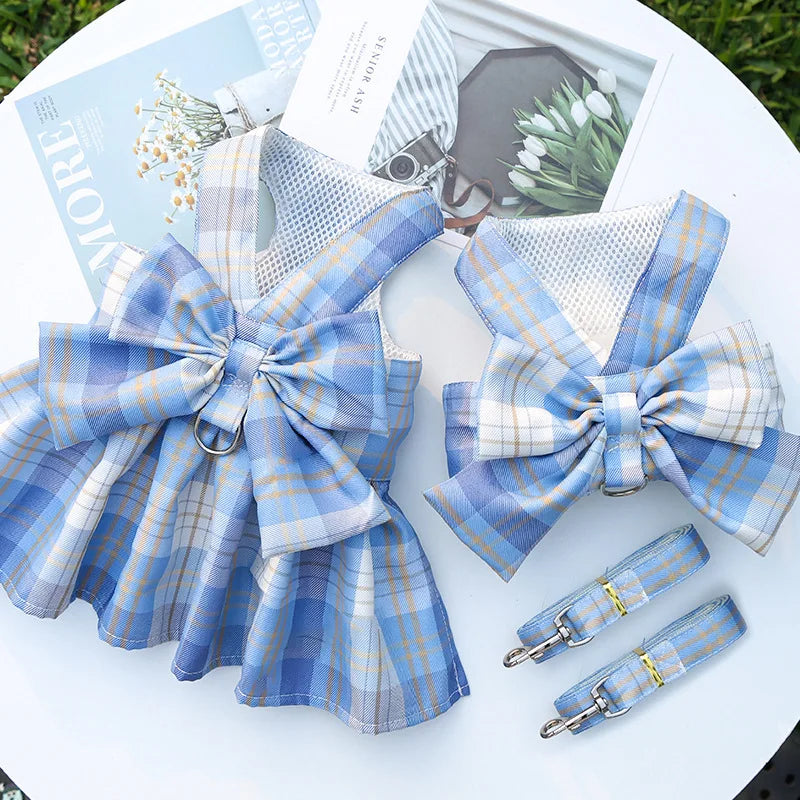 Cute Plaid Skirt Chest Strap Leash Dog Cat Vest Clothes Fighting Supplies Pet Harnesses Walking Pet Accessories Comfortable