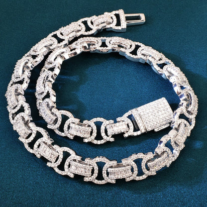 CUC 13mm Byzantine Link Chain Iced Out Cubic Zirconia Yellow Gold Color Men Hiphop Necklace Fashion Rock Jewelry