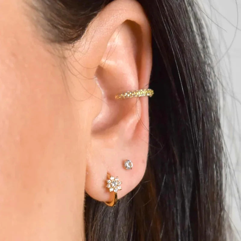 Luxury 925 Sterling Silver Ear Needle Flower Colorful Crystal Gold Earring For Women Hoop Earrings Trend Jewelry  Accessories