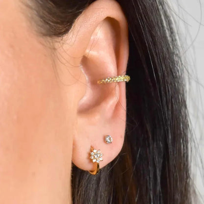 Luxury 925 Sterling Silver Ear Needle Flower Colorful Crystal Gold Earring For Women Hoop Earrings Trend Jewelry  Accessories