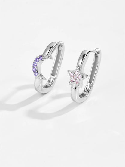 DPLAOPA Women 925 Sterling Silver Light Purple Pink Moon Star Piercing Hoop Earring Loops 2024 New Luxury Fine Casual Jewelry