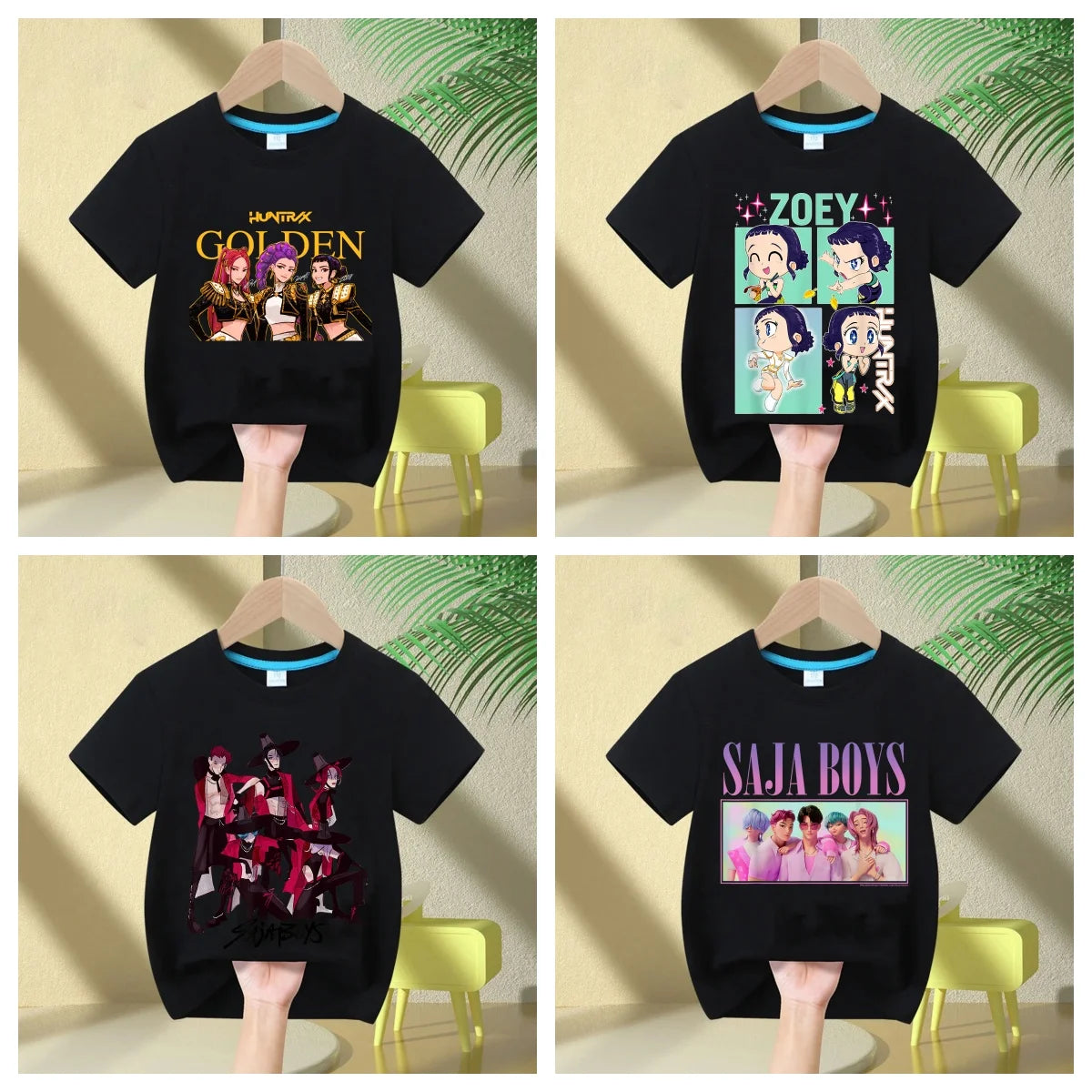 KPop Demon Hunters Rumi Zoey Mira Neck Cartoon Kids T-shirt