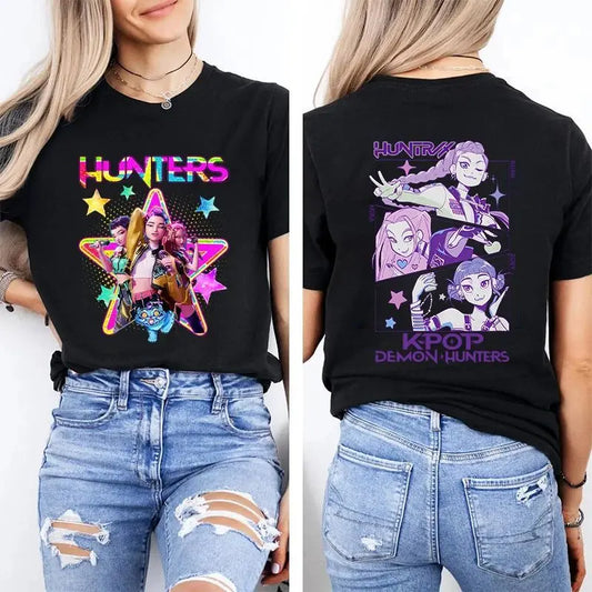 Cotton T-shirt KPOP Demon Hunter RUMI Parent-child Round Neck Women's Short Sleeve Comfortable