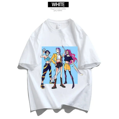 Cartoon Anime Film Kpop Demon Hunters Print T-shirt for Men Women Adult Clothes Summer Cotton Outdoor Wear Hip Hop Fashion Tops