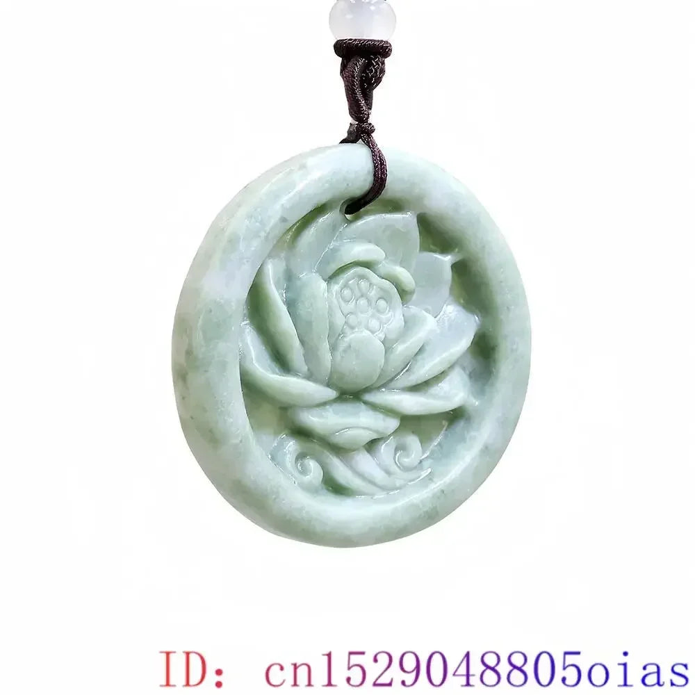 Light Green Natural Jade Flower Heart Pendant Necklace Real Jewellery Carved Gemstone Fashion Charm Amulet Gifts for Women Men