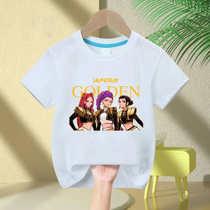 KPop Demon Hunters Rumi Zoey Mira Neck Cartoon Kids T-shirt