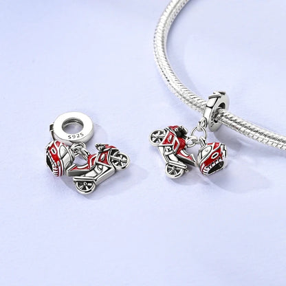 925 Sterling Silver Motorcycle Red Sports Car SUV Bus Car Keys Charm Pendants For Women Fit DIY Bracelets Party Birthday Jewelry