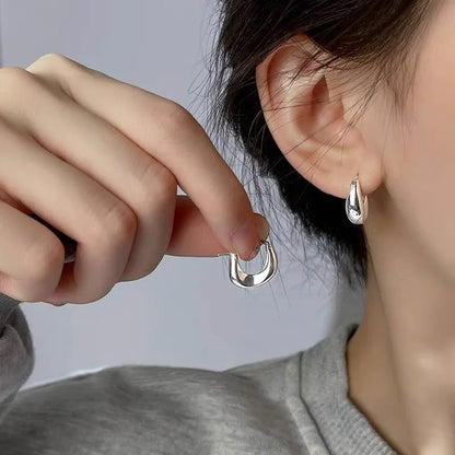 925 Sterling Silver Hoops Earrings for Women Fashion Simple Chunky Round Circle Drop Earring Prevent Allergy Jewelry Party Gifts