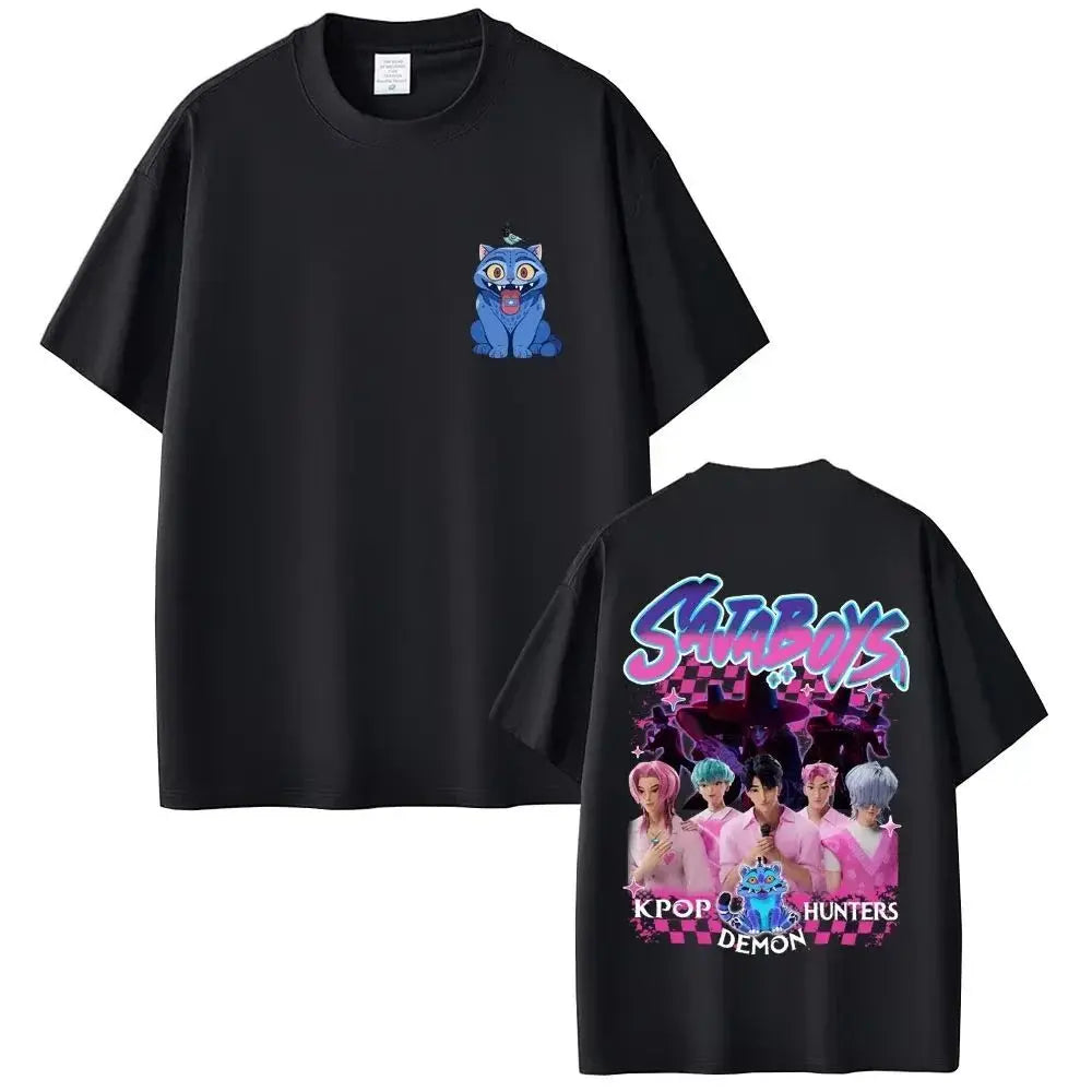 KPop Demon Hunters Rumi Mira Zoey Saja Boys Derpy Tiger Double Sided Print T-shirts