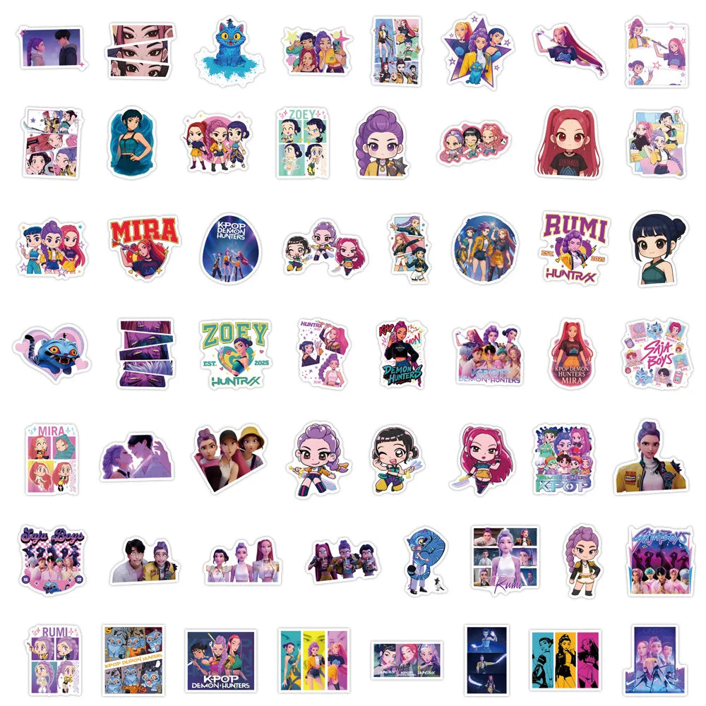 A50/55/60Pcs KPop Demon Hunters Stickers KPop Demon Hunters DIY Stickers Scrapbooking Phone Luggage Skateboard Waterproof Decals