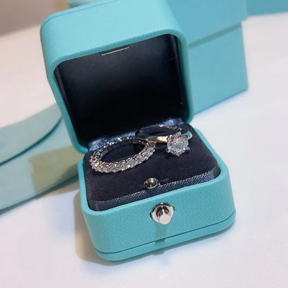 Solitaire 1ct Diamond Ring sets Real S925 Sterling Silver Jewelry Engagement Wedding band Rings for Women Bridal Party accessory