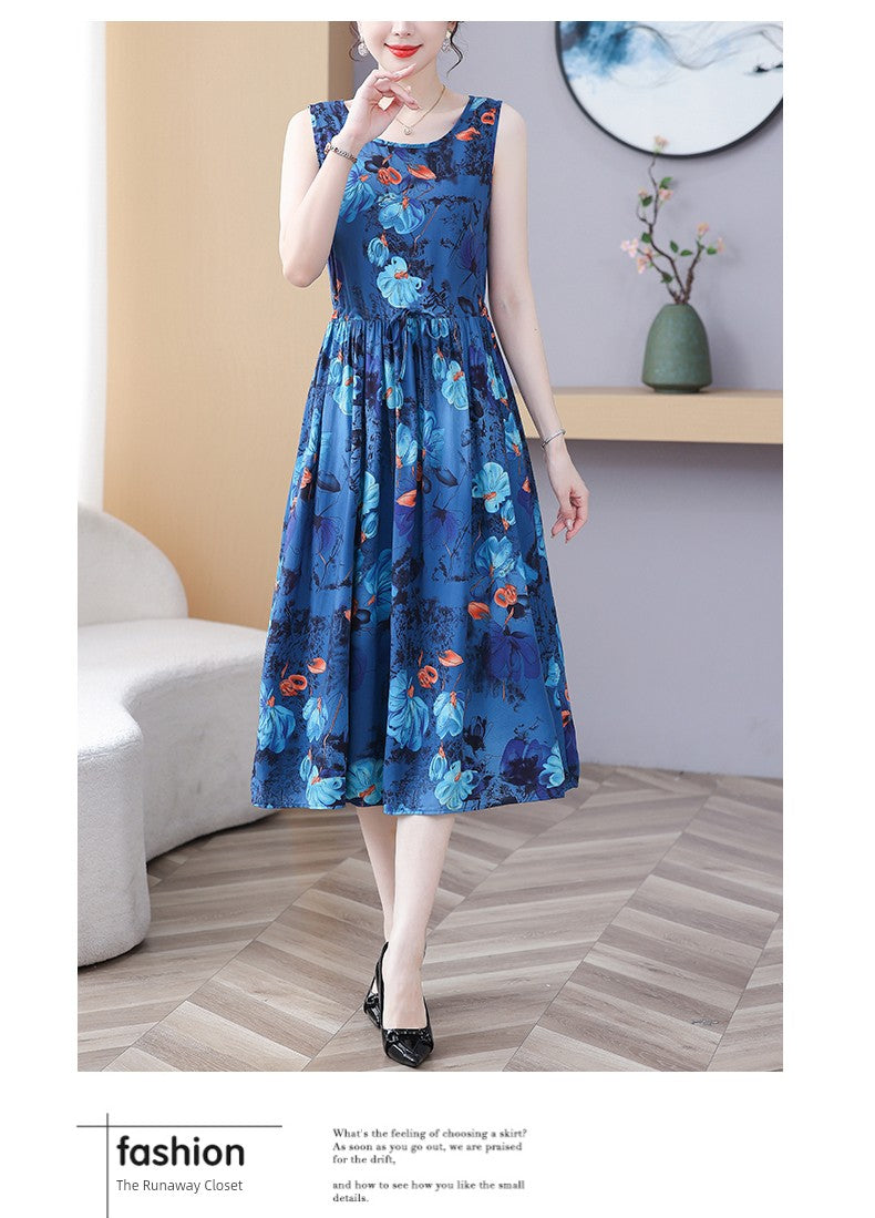New Arrival Noil Poplin Dress Women's Summer Plus Size Ladieswear Classy Western Style Artificial Cotton Tall Sleeveless Dress Outwear