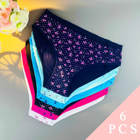 [6PCS Women'S Panties] - Comfortable & Breathable,Triangle Underwear with Floral Print, Assorted Colors - Soft & Comfy Lingerie