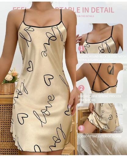 Heart Letter Print Spaghetti Strap Women's Sleepwear