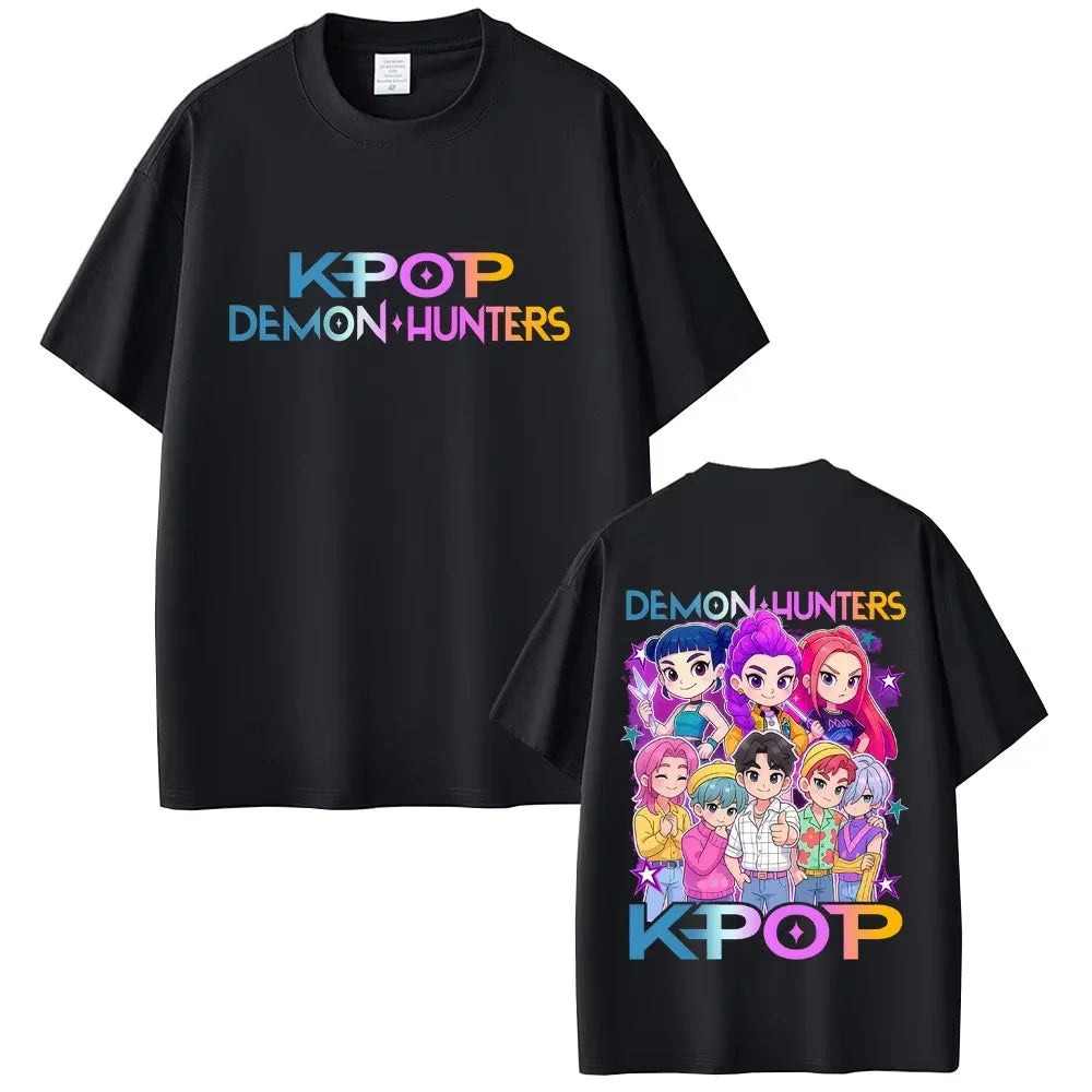 Movie KPop Demon Hunters Rumi Mira Zoey Saja Boys Derpy Tiger Double Sided Print T-shirt