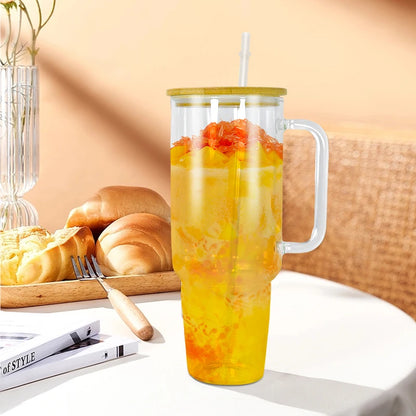 12pcs 40oz Clear Glass Sublimation Coffee Tumbler Travel Glass Mug With Handle Hu