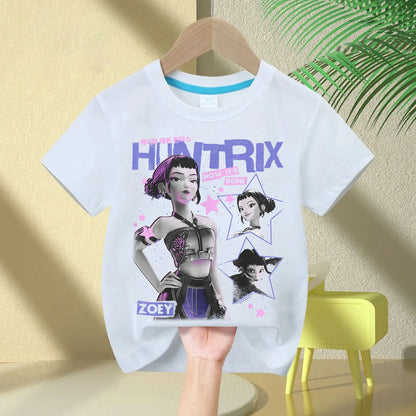 KPop Demon Hunters Rumi Zoey Mira Neck Cartoon Kids T-shirt