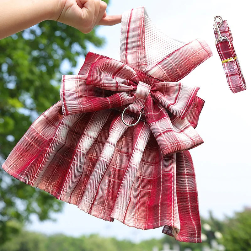 Cute Plaid Skirt Chest Strap Leash Dog Cat Vest Clothes Fighting Supplies Pet Harnesses Walking Pet Accessories Comfortable