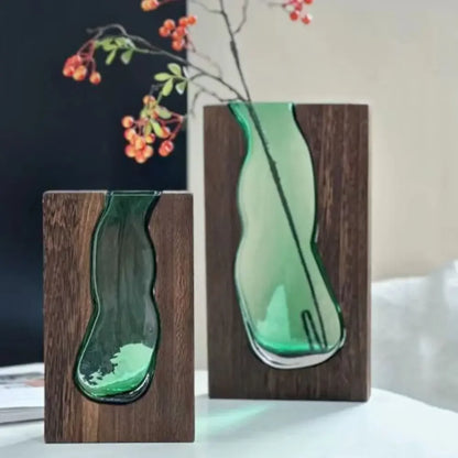 Flower Arrangement Bottle Wooden Glass Vase Creative Modern Hydroponic Flower Holder Exquisite Transparent Flower Pot Homestay