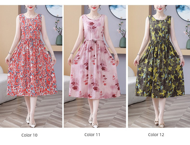 New Arrival Noil Poplin Dress Women's Summer Plus Size Ladieswear Classy Western Style Artificial Cotton Tall Sleeveless Dress Outwear