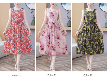 New Arrival Noil Poplin Dress Women's Summer Plus Size Ladieswear Classy Western Style Artificial Cotton Tall Sleeveless Dress Outwear