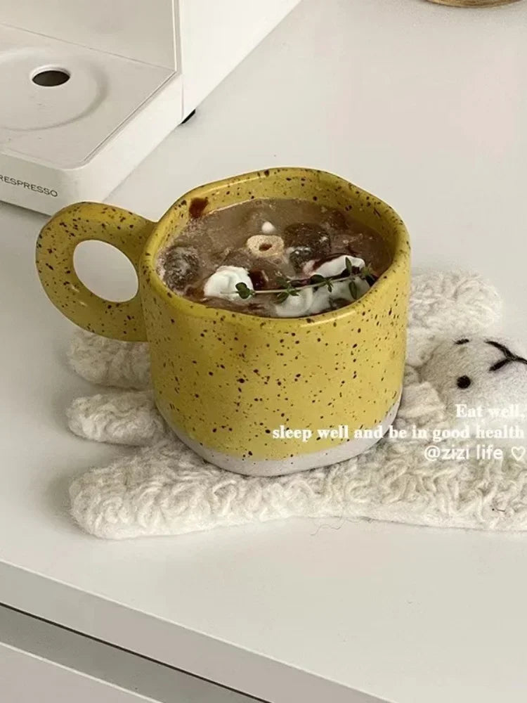 250ml Ceramic Mug Ring Handl Coffee Milk Modern Print Porcelain Mug Handmade Ceramic Hot Chocolate Cup Couple Handgrip Cups